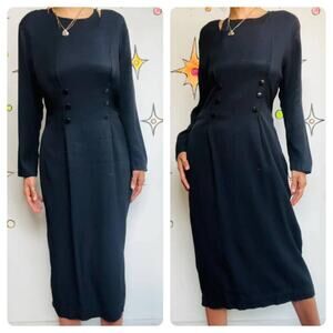Vintage 90s Goth Fairy Grunge Witchy Boho Minimal Chic Black Long Dress - M/L